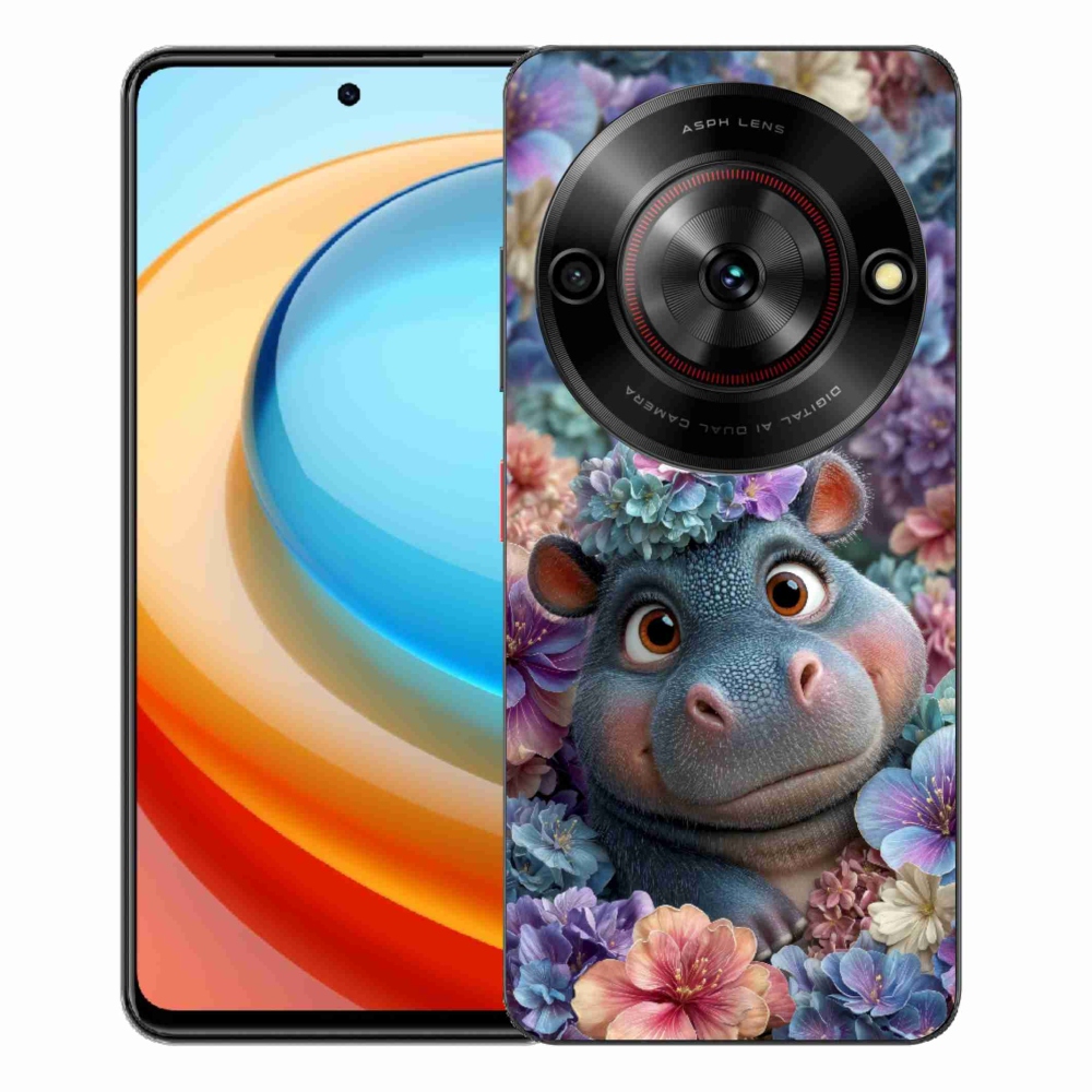 Gélový kryt mmCase na ZTE Blade A75 - hrošík v kvetoch