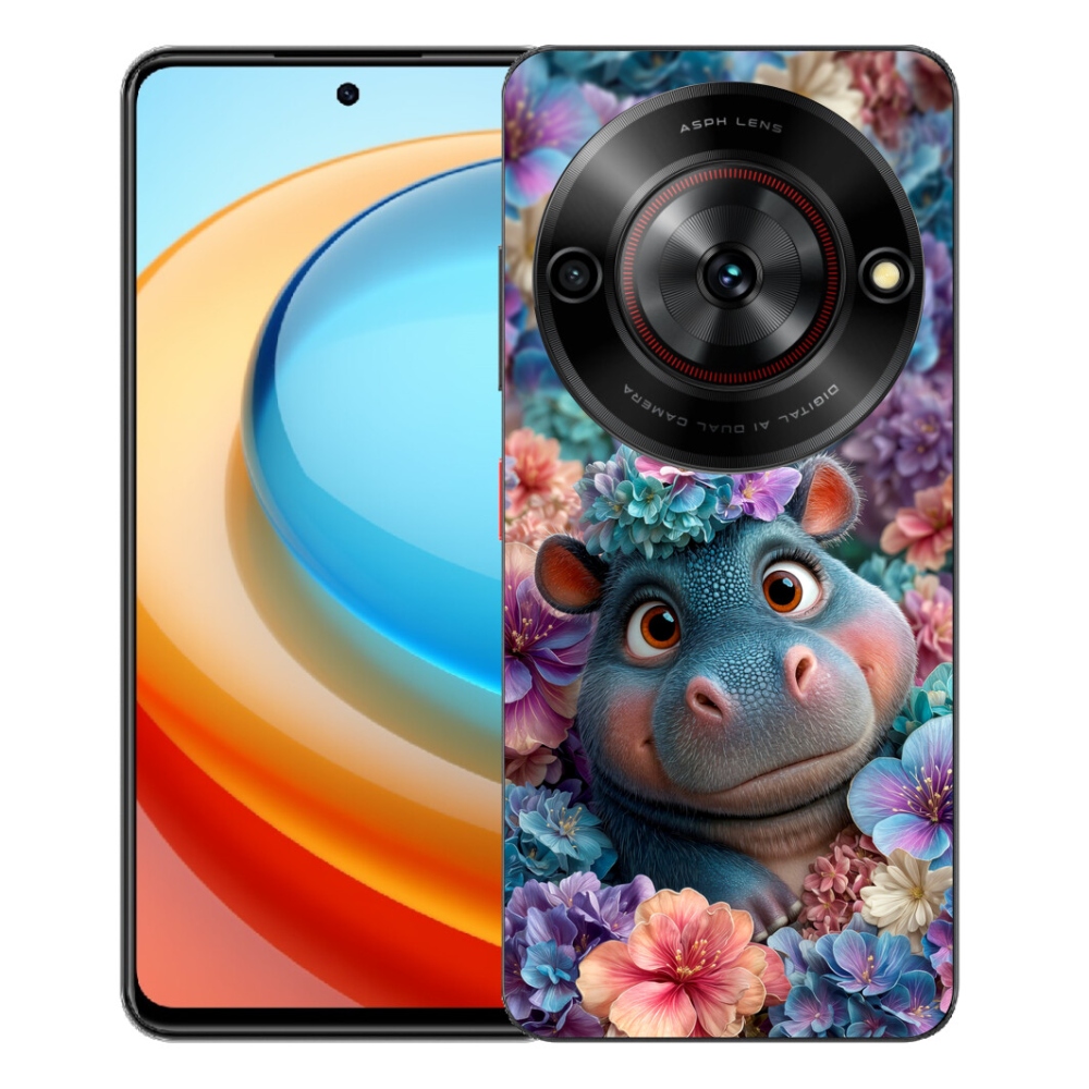 Gélový kryt mmCase na ZTE Blade A75 - hrošík v kvetoch