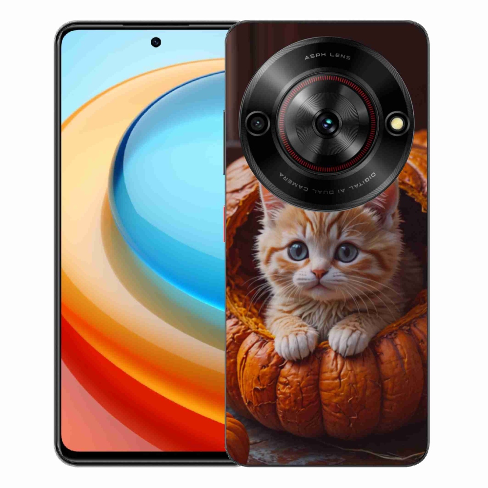 Gélový kryt mmCase na ZTE Blade A75 - mačiatko a tekvica 2