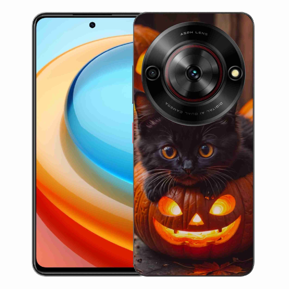 Gélový kryt mmCase na ZTE Blade A75 - mačiatko a tekvica