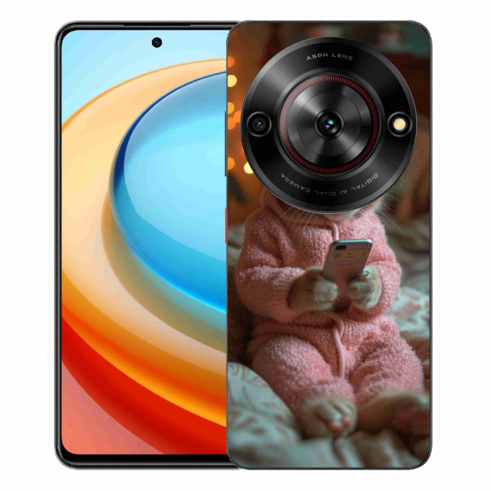 Gélový kryt mmCase na ZTE Blade A75 - mačiatko s mobilom