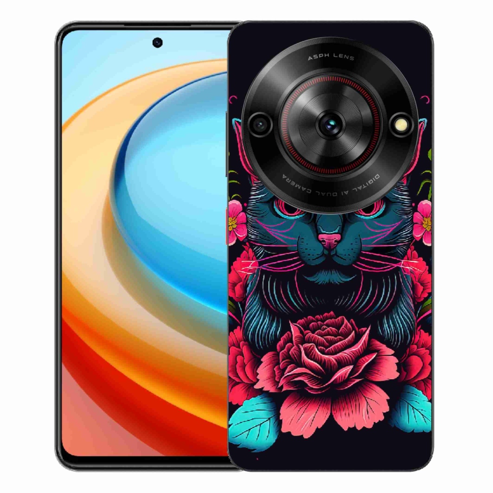 Gélový kryt mmCase na ZTE Blade A75 - kvety a mačka