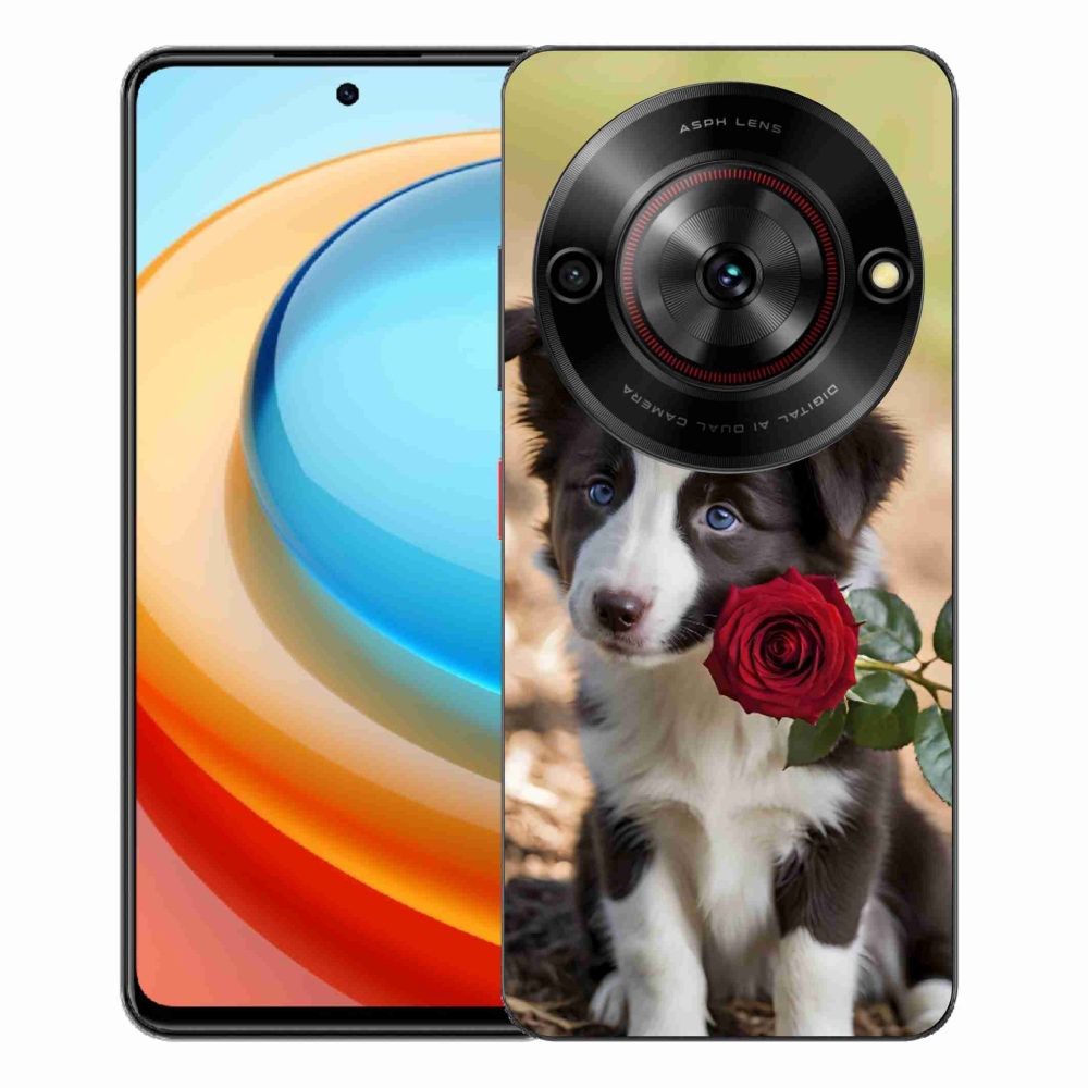Gélový kryt mmCase na ZTE Blade A75 - roztomilá border kólia s ružou