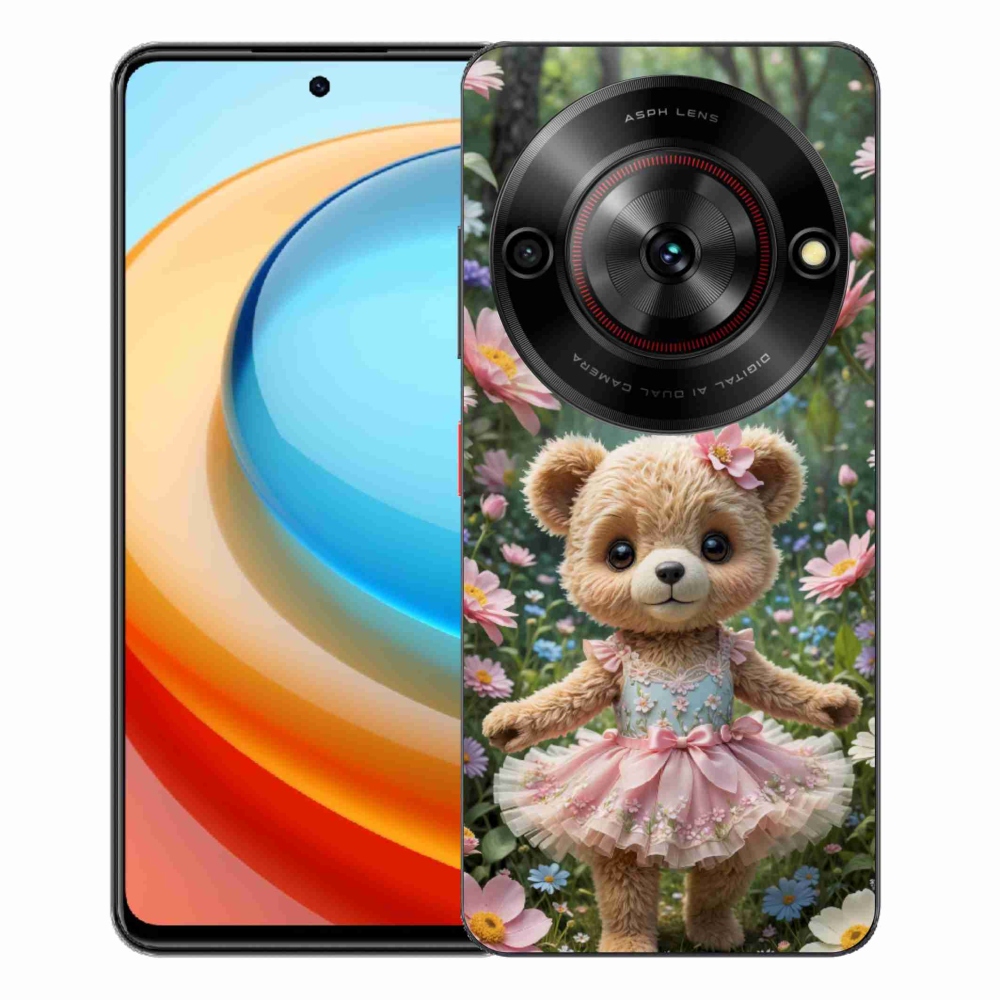 Gélový kryt mmCase na ZTE Blade A75 - roztomilý medvedík v kvetoch