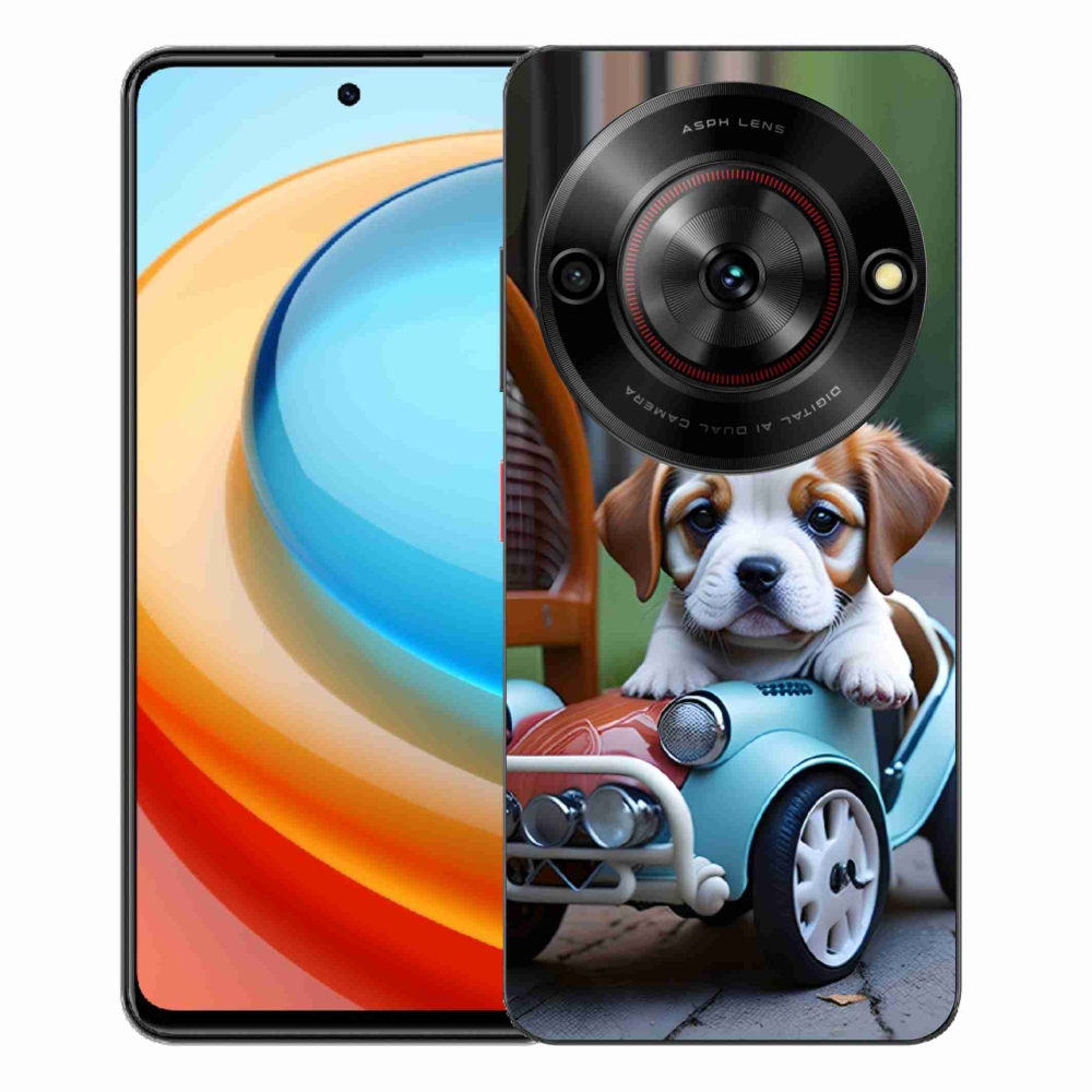 Gélový kryt mmCase na ZTE Blade A75 - šteňa v retro aute