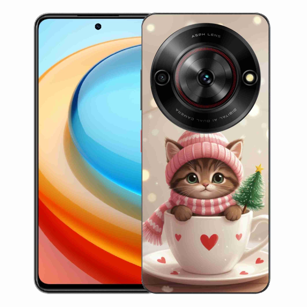 Gélový kryt mmCase na ZTE Blade A75 - vianočné mačiatko v hrnčeku