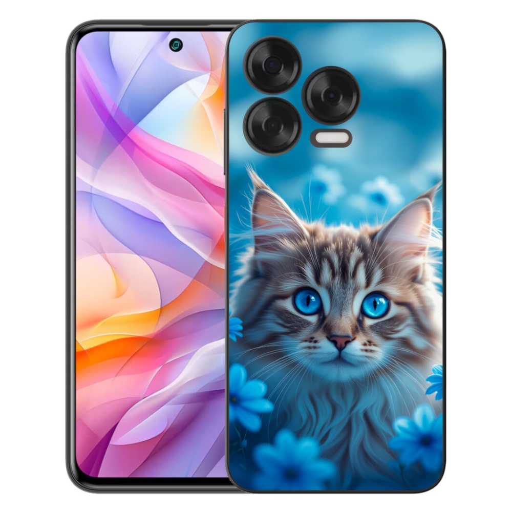 Gélový kryt mmCase na ZTE Blade V70 Vita - mačiatko v modrých kvetoch