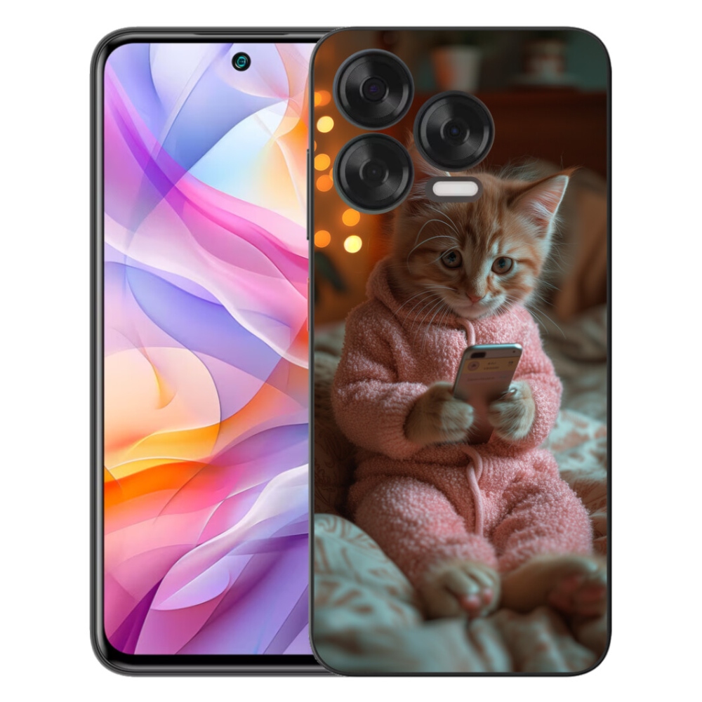 Gélový kryt mmCase na ZTE Blade V70 Vita - mačiatko s mobilom