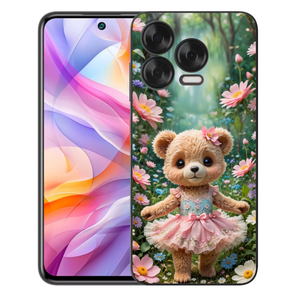 Gélový kryt mmCase na ZTE Blade V70 Vita - roztomilý medvedík v kvetoch