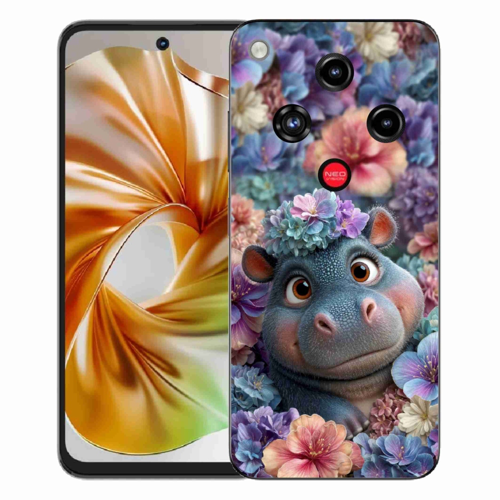 Gélový kryt mmCase na ZTE Nubia Focus 2 - hrošík v kvetoch