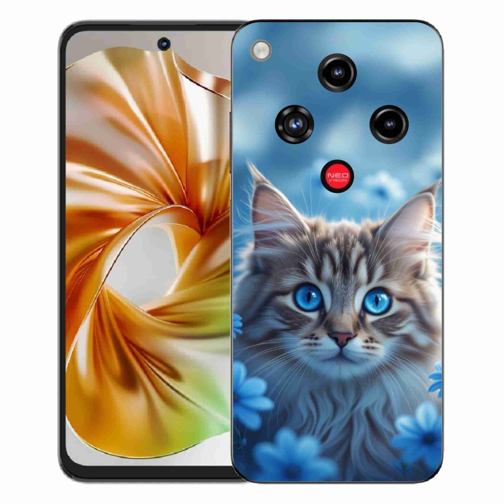 Gélový kryt mmCase na ZTE Nubia Focus 2 - mačiatko v modrých kvetoch