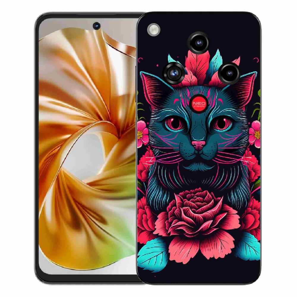 Gélový kryt mmCase na ZTE Nubia Focus 2 - kvety a mačka