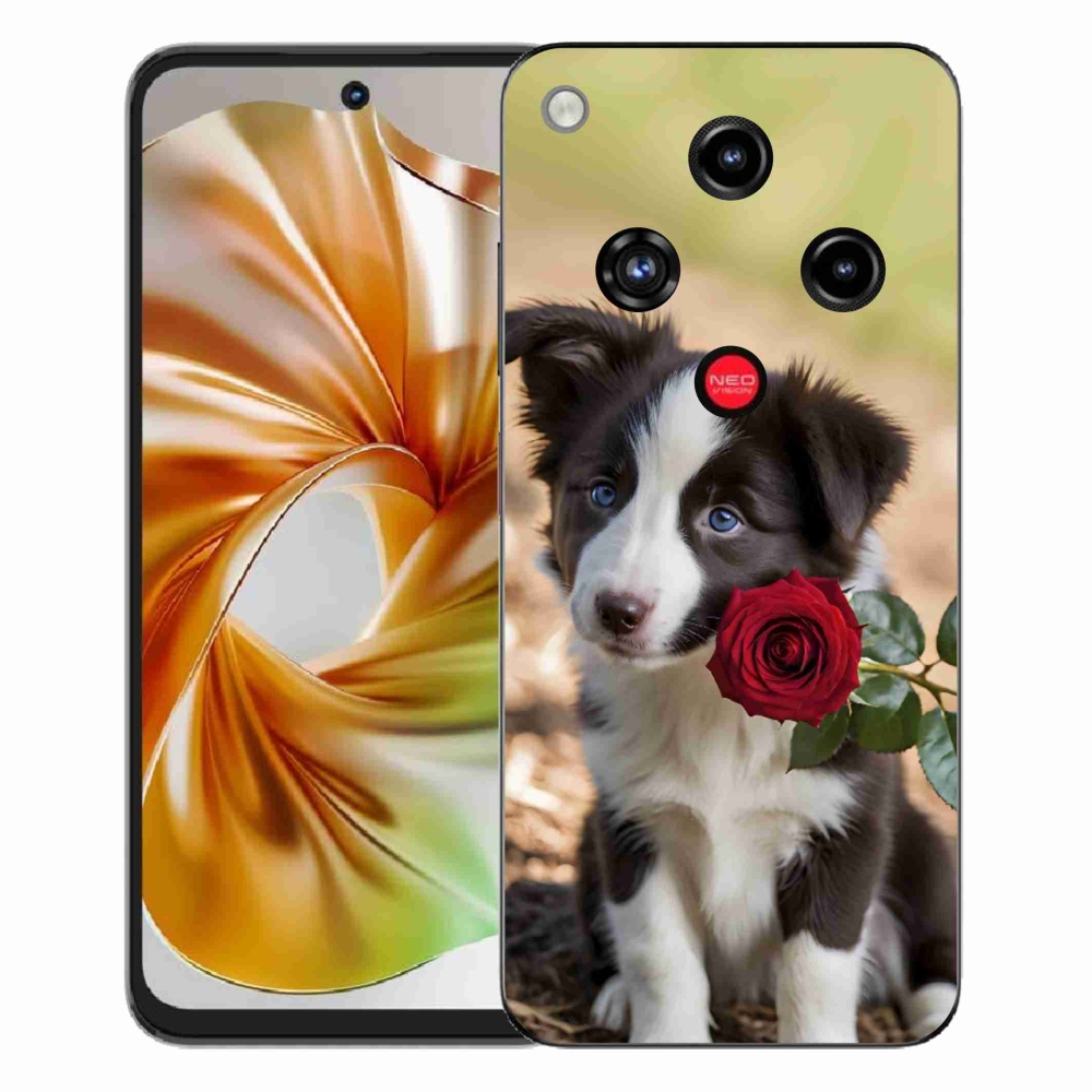 Gélový kryt mmCase na ZTE Nubia Focus 2 - roztomilá border kólia s ružou