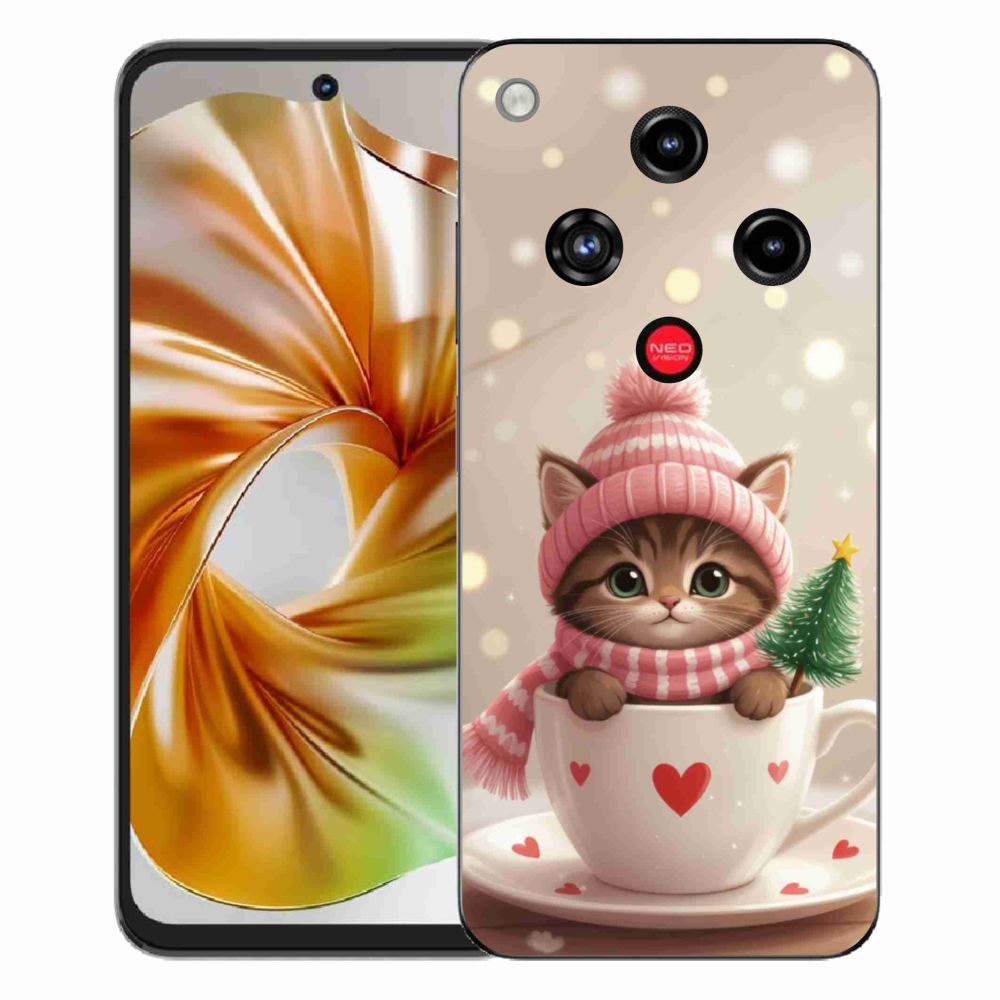 Gélový kryt mmCase na ZTE Nubia Focus 2 - vianočné mačiatko v hrnčeku