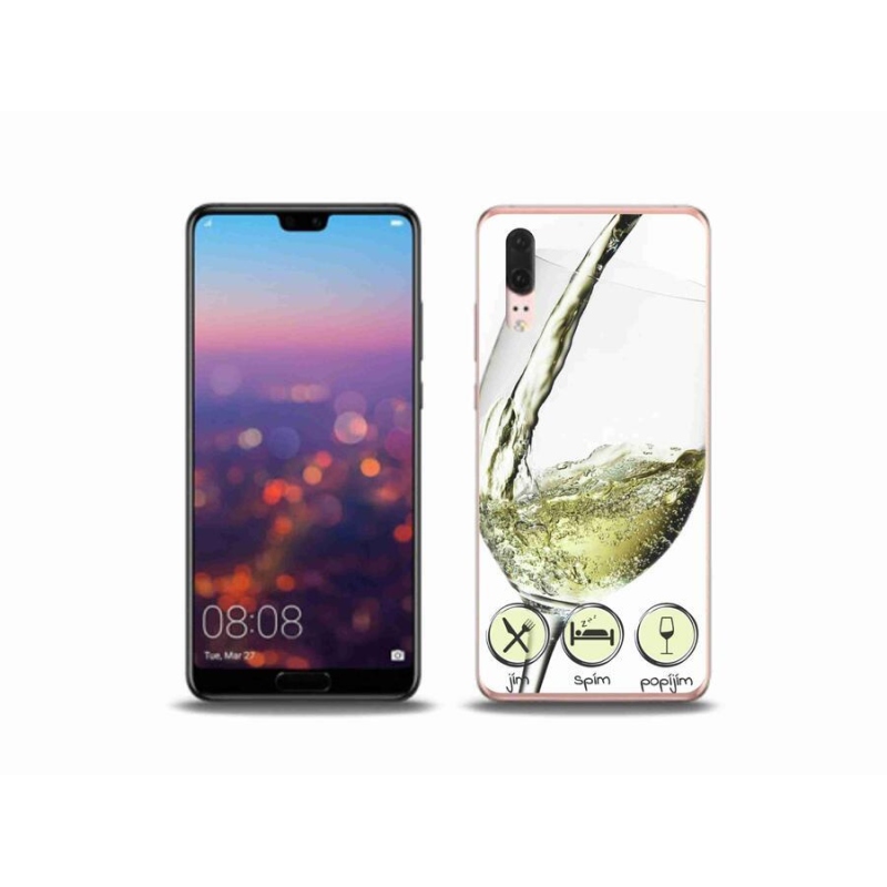 Gélový obal mmCase na mobil Huawei P20 - pohárik vína biele