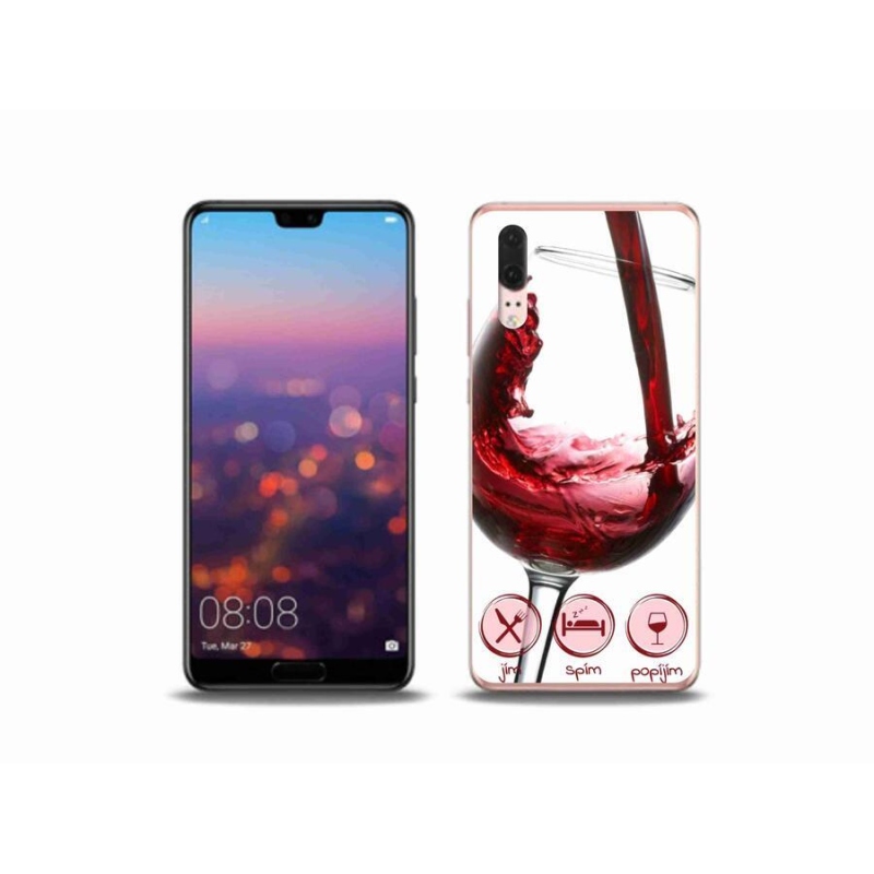 Gélový obal mmCase na mobil Huawei P20 - pohárik vína červené