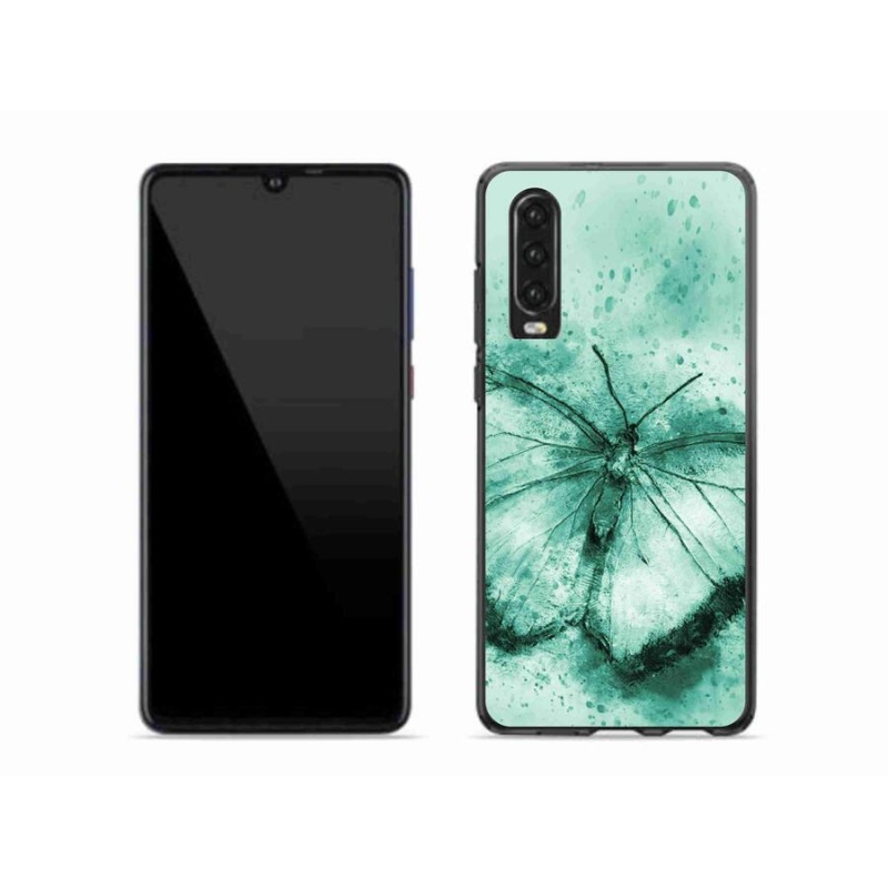 Gélový obal mmCase na mobil Huawei P30 - zelený motýľ