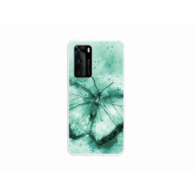 Gélový obal mmCase na mobil Huawei P40 - zelený motýľ