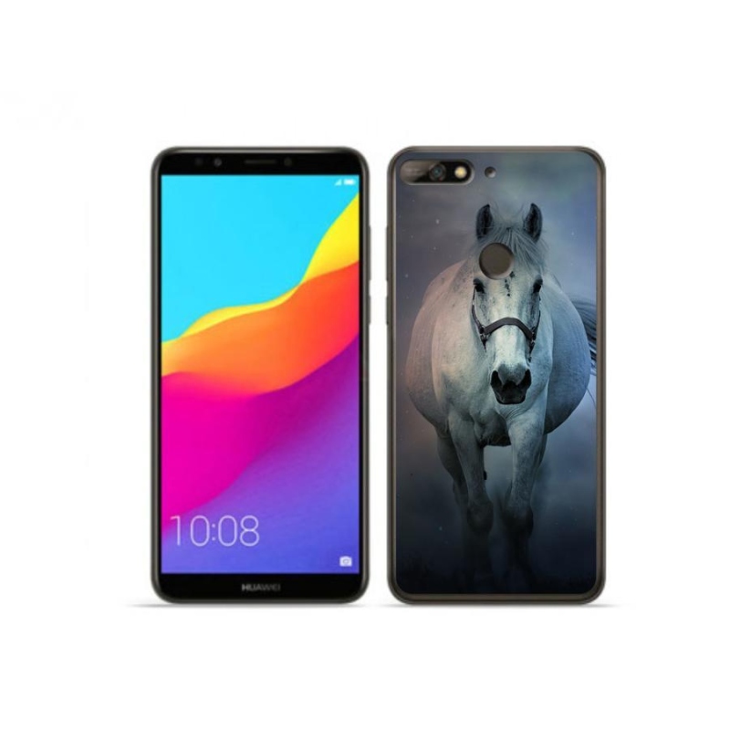 Gélový obal mmCase na mobil Huawei Y7 Prime (2018) - bežiaci biely kôň