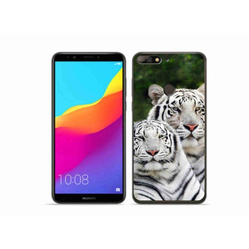 Gélový obal mmCase na mobil Huawei Y7 Prime (2018) - bieli tigre