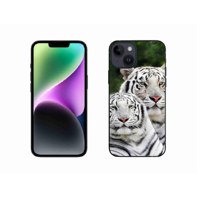 Gélový obal mmCase na mobil iPhone 14 - bieli tigre