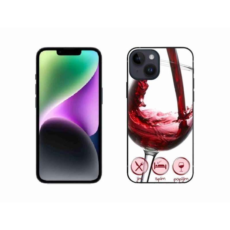 Gélový obal mmCase na mobil iPhone 14 - pohár vína červené