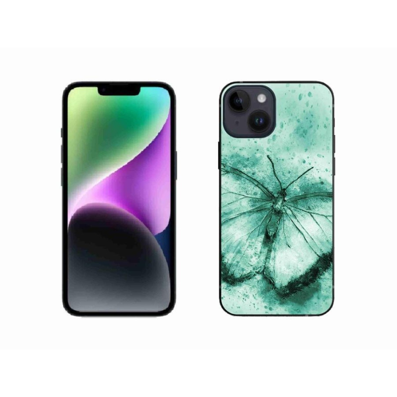 Gélový obal mmCase na mobil iPhone 14 - zelený motýľ