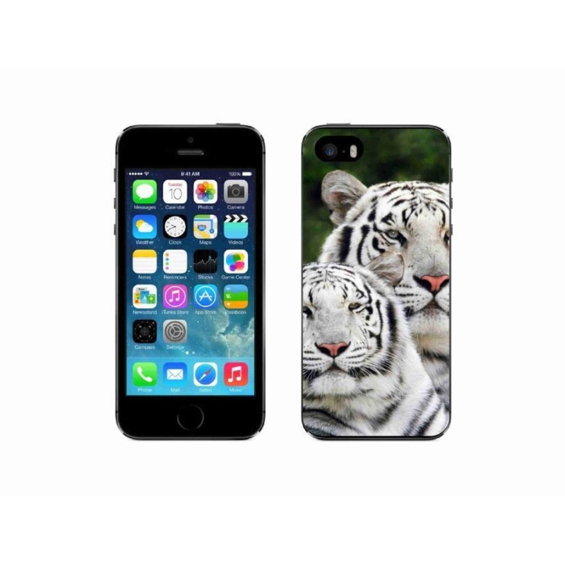 Gélový obal mmCase na mobil iPhone 5 / 5s - bieli tigre