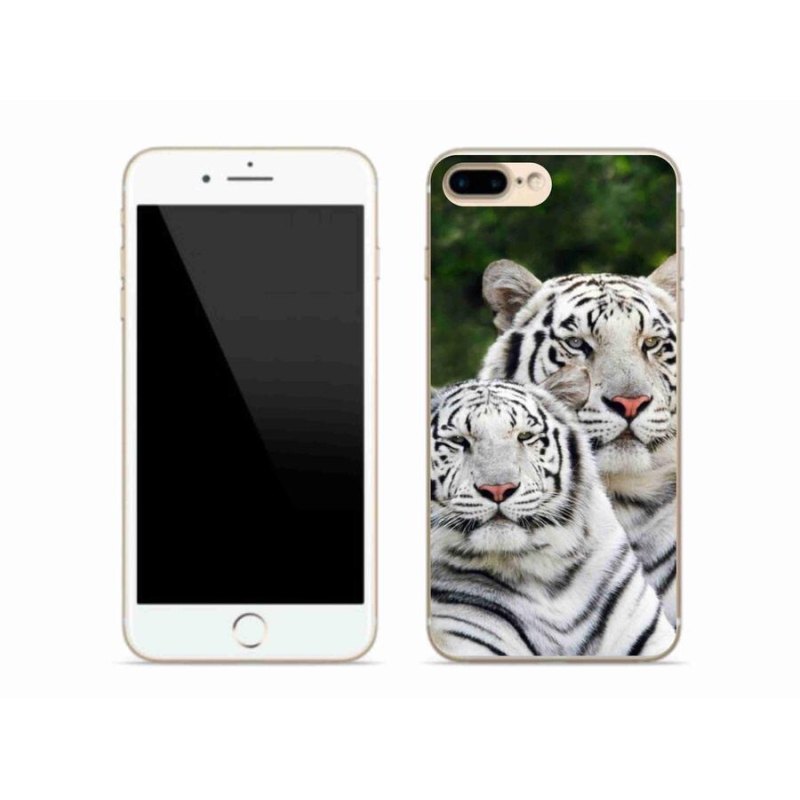 Gélový obal mmCase na mobil iPhone 7 Plus - bieli tigre