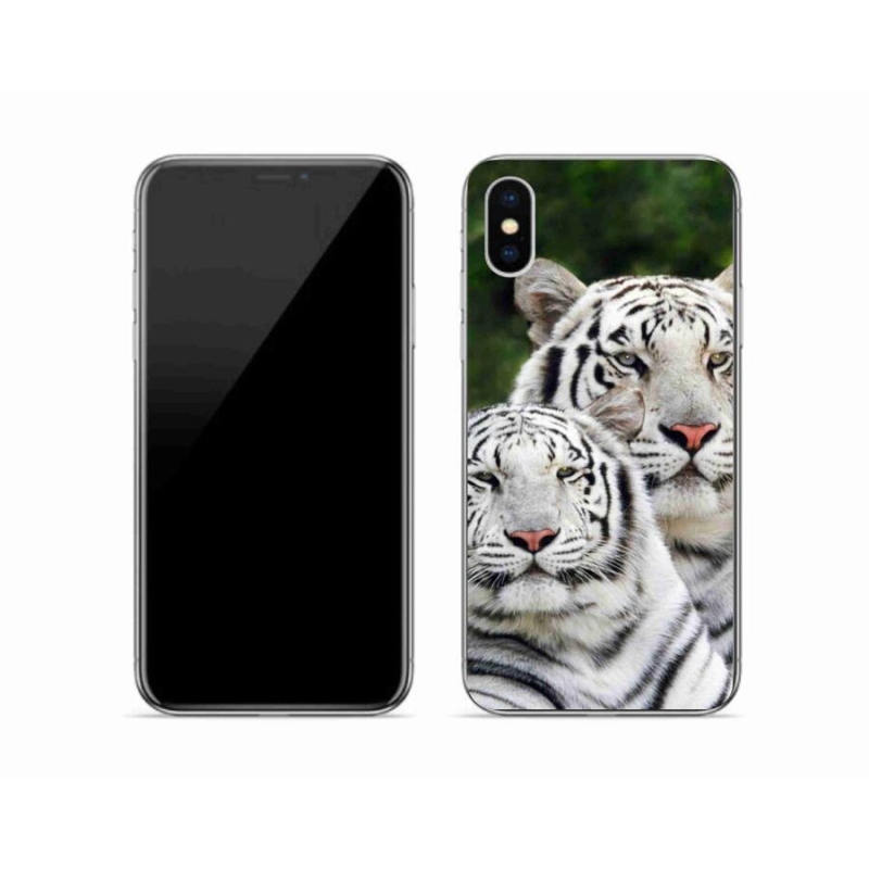 Gélový obal mmCase na mobil iPhone X - bieli tigre