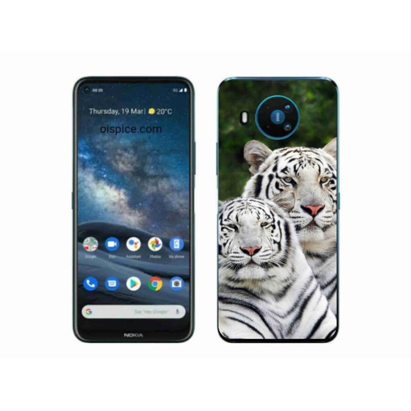 Gélový obal mmCase na mobil Nokia 8.3 5G - bieli tigre