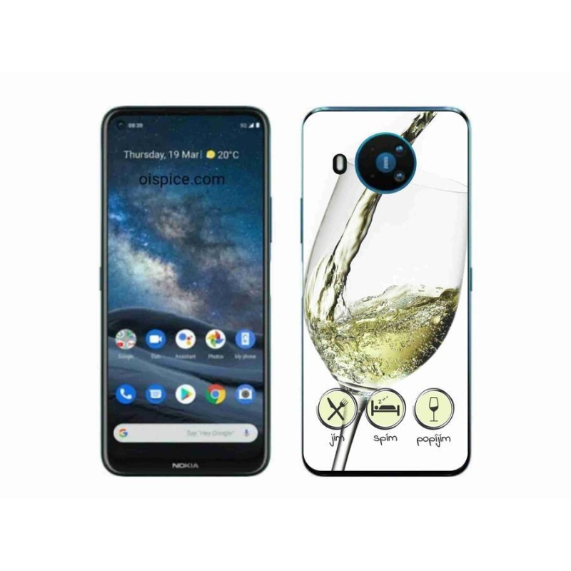 Gélový obal mmCase na mobil Nokia 8.3 5G - pohárik vína biele