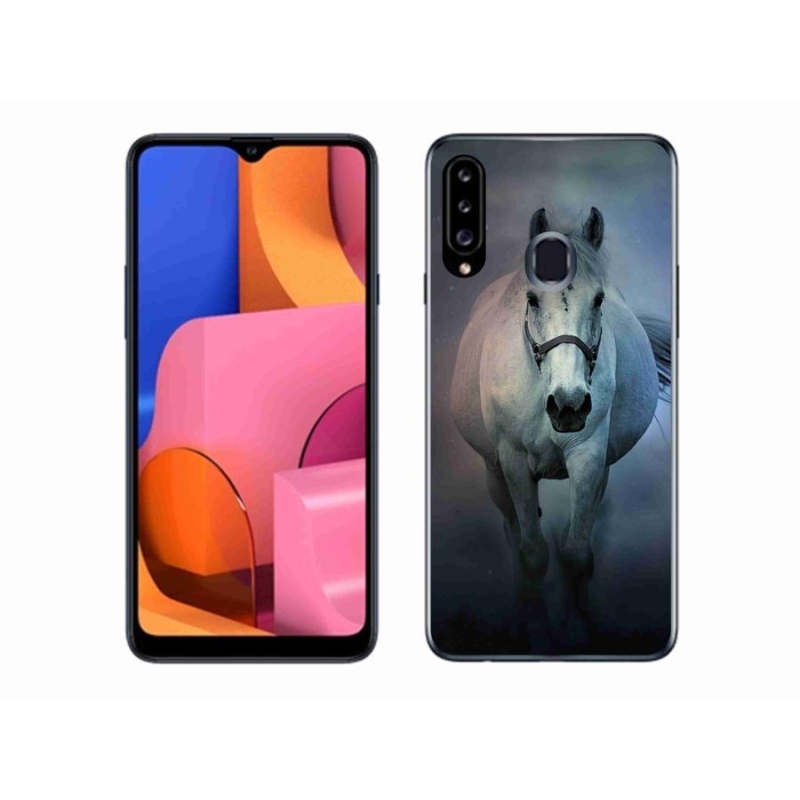 Gélový obal mmCase na mobil Samsung Galaxy A20s - bežiaci biely kôň