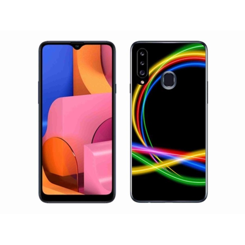 Gélový obal mmCase na mobil Samsung Galaxy A20s - neónové kruhy