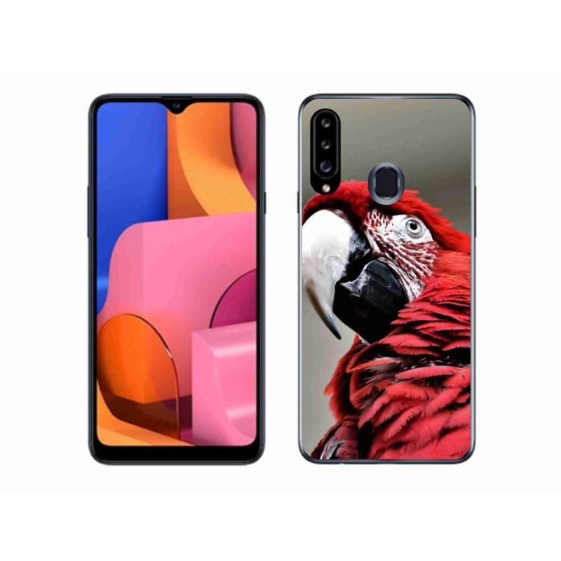 Gélový obal mmCase na mobil Samsung Galaxy A20s - papagáj ara červený