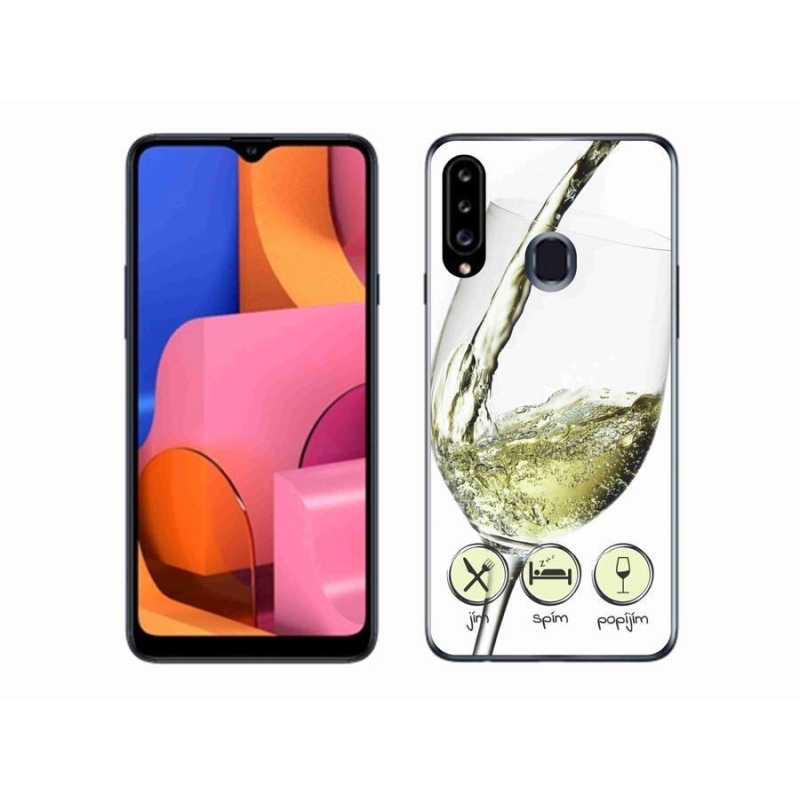 Gélový obal mmCase na mobil Samsung Galaxy A20s - pohárik vína biele