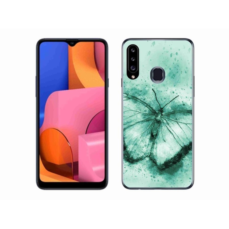 Gélový obal mmCase na mobil Samsung Galaxy A20s - zelený motýľ