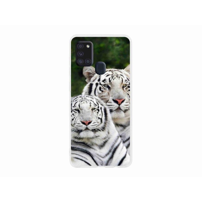 Gélový obal mmCase na mobil Samsung Galaxy A21s - bieli tigre