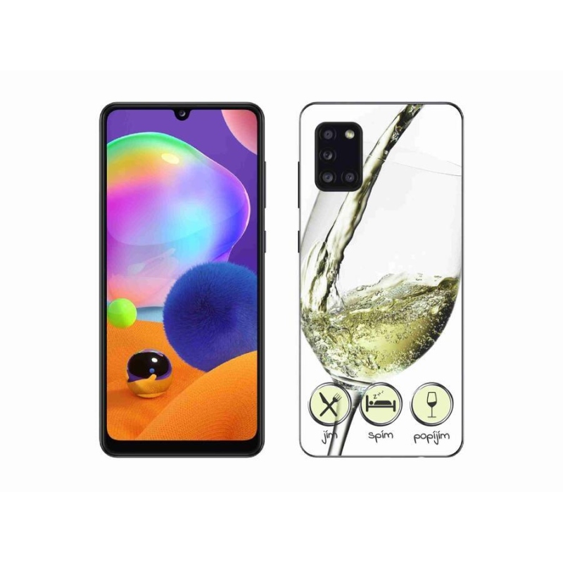 Gélový obal mmCase na mobil Samsung Galaxy A31 - pohárik vína biele