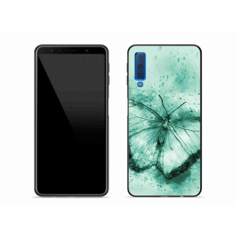 Gélový obal mmCase na mobil Samsung Galaxy A7 (2018) - zelený motýľ