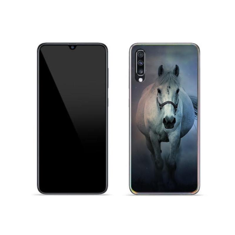 Gélový obal mmCase na mobil Samsung Galaxy A70 - bežiaci biely kôň