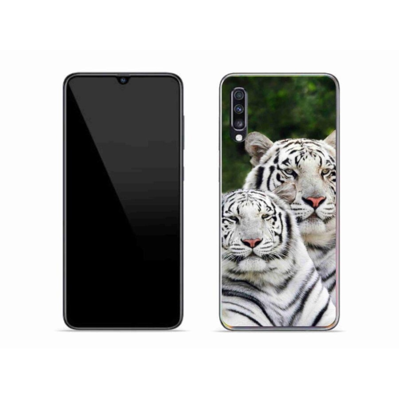 Gélový obal mmCase na mobil Samsung Galaxy A70 - bieli tigre