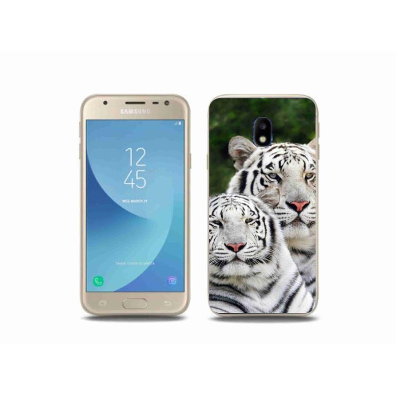 Gélový obal mmCase na mobil Samsung Galaxy J3 (2017) - bieli tigre