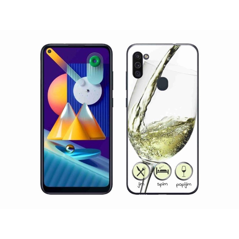 Gélový obal mmCase na mobil Samsung Galaxy M11 - pohárik vína biele