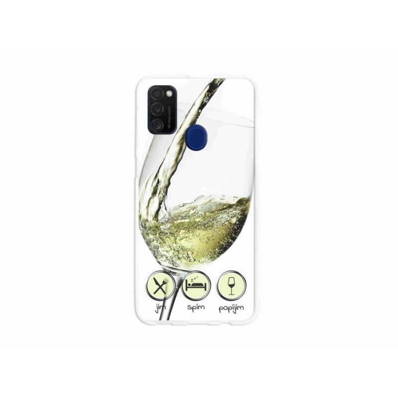 Gélový obal mmCase na mobil Samsung Galaxy M21 - pohárik vína biele