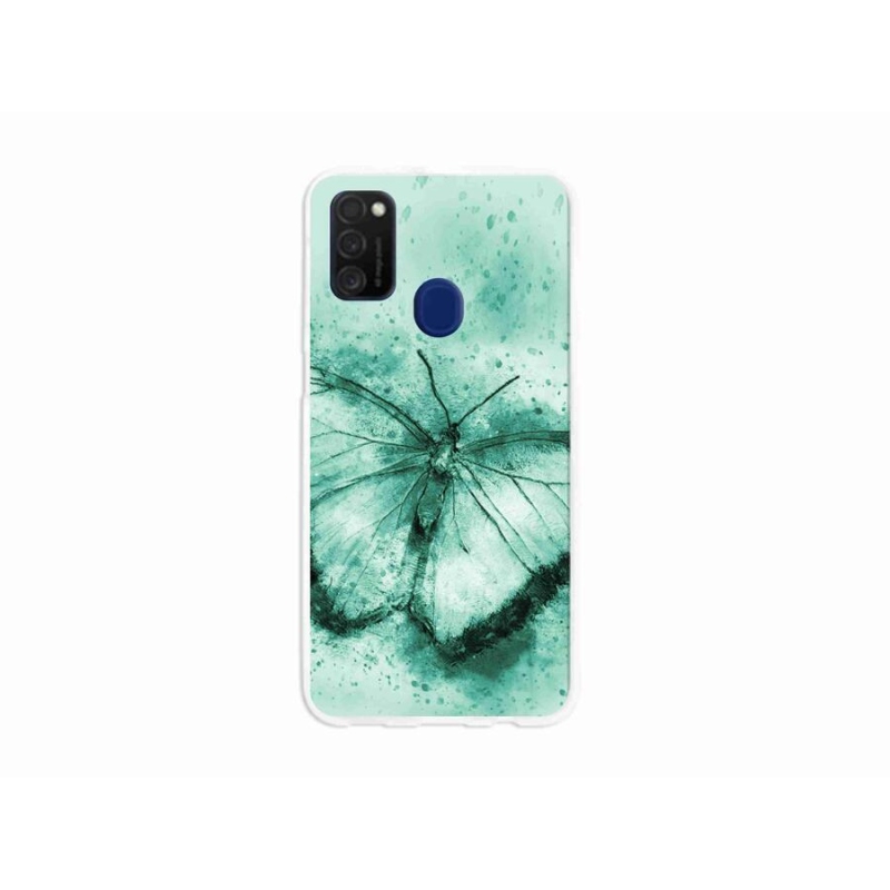 Gélový obal mmCase na mobil Samsung Galaxy M21 - zelený motýľ