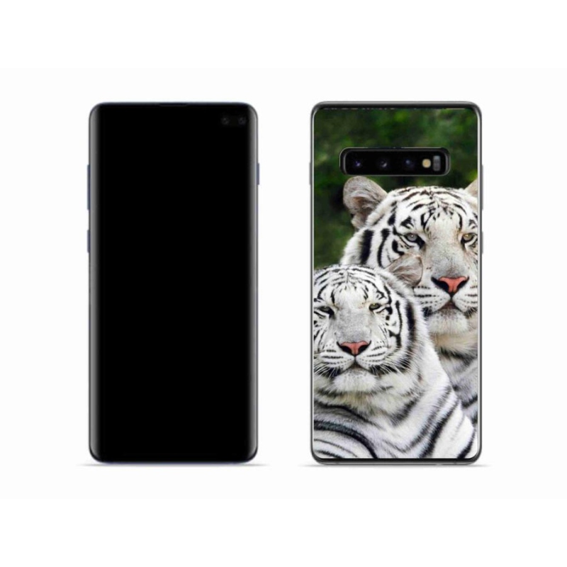 Gélový obal mmCase na mobil Samsung Galaxy S10 - bieli tigre