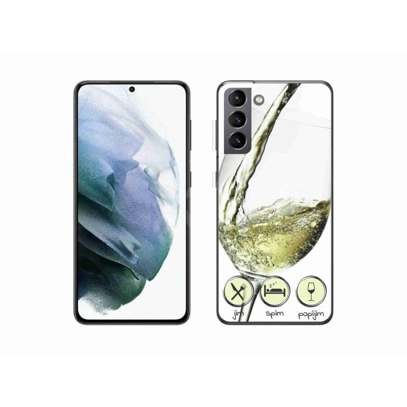 Gélový obal mmCase na mobil Samsung Galaxy S21 - pohárik vína biele