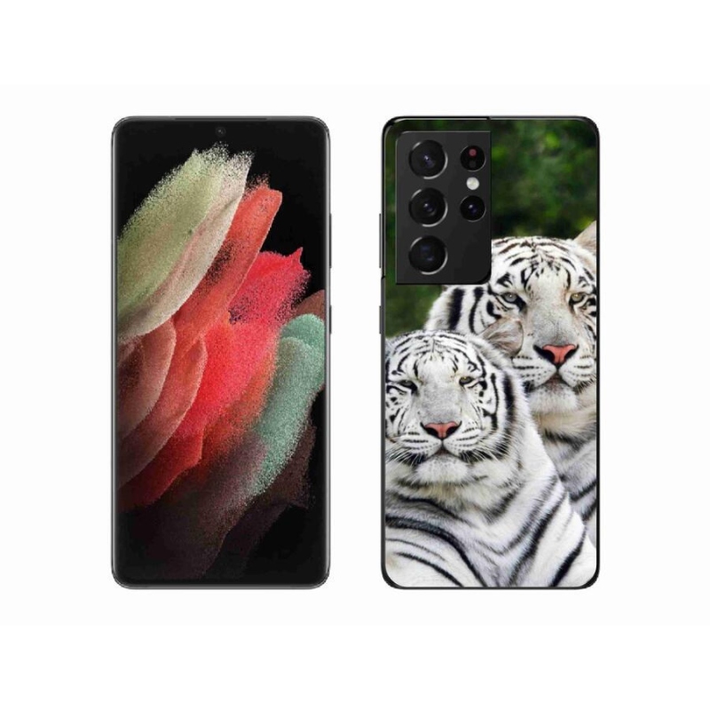 Gélový obal mmCase na mobil Samsung Galaxy S21 Ultra 5G - bieli tigre