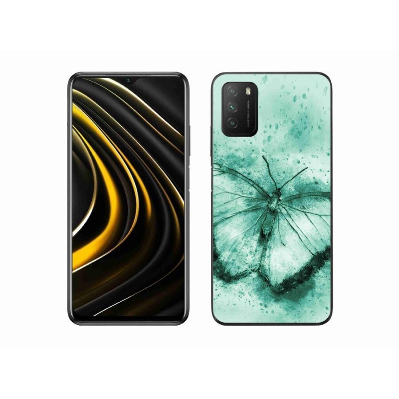 Gélový obal mmCase na mobil Xiaomi Poco M3 - zelený motýľ